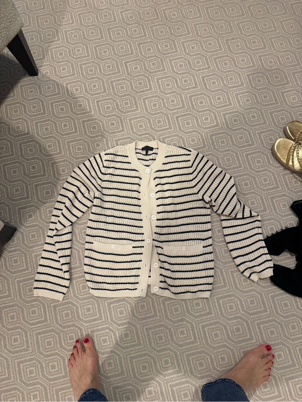 rag & bone Cream and Black Striped Button-Front Cardigan
